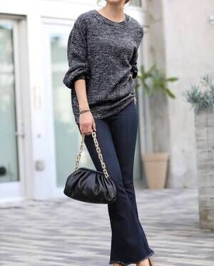 NEW ZENANA melange crewneck sweater in charcoal